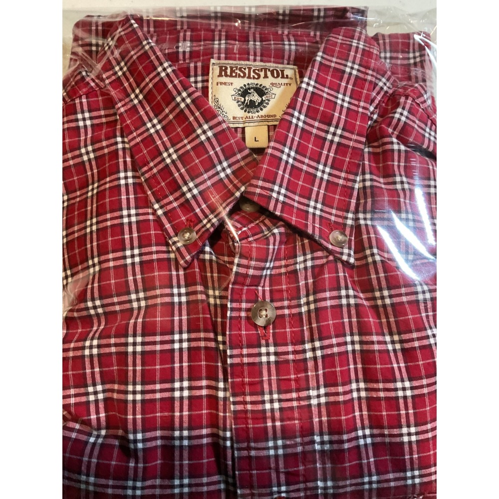 Resistol‎ Mens Large Red Plaid Cotton Long Sleeve Button Down Western Shirt L